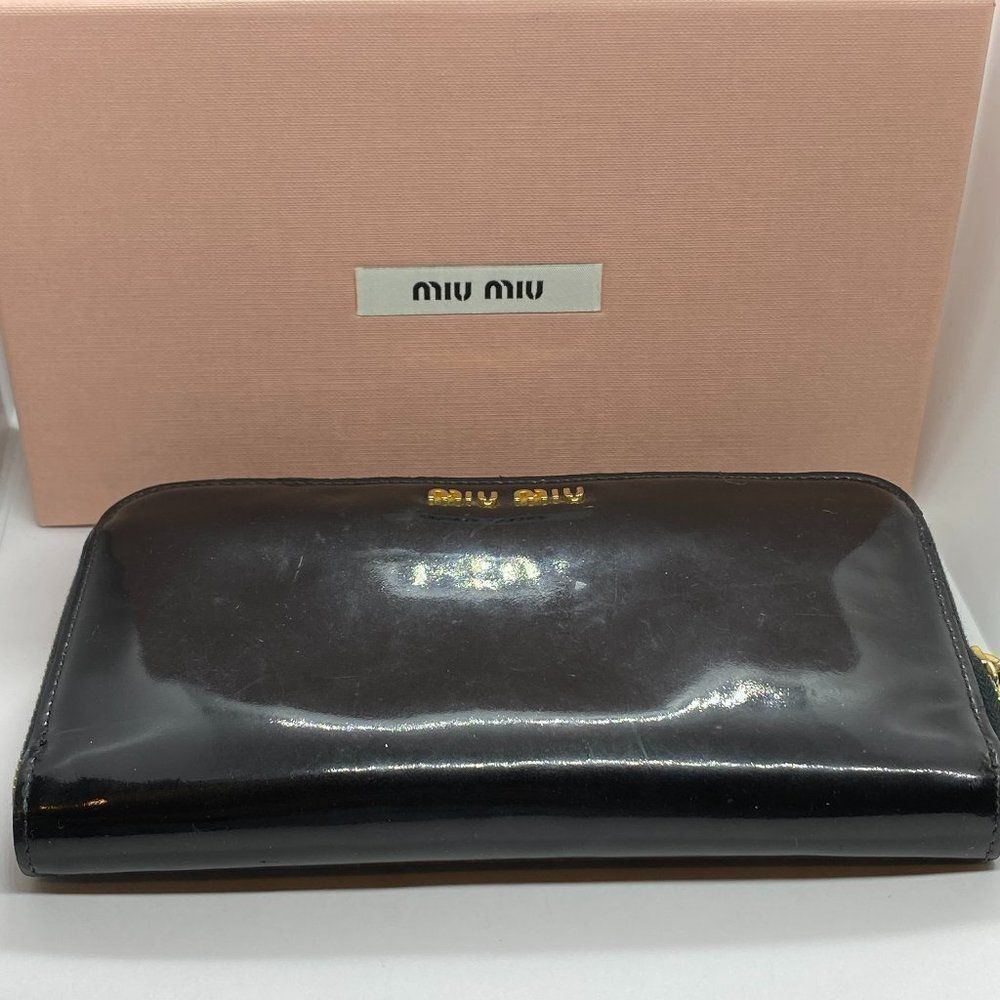 Authentic Miu Miu By Prada Black Zip Around Paten… - image 1
